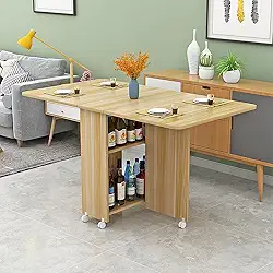 Mesa de jantar dobrável móvel, mesa de jantar versátil com 6/8 rodas e 2 prateleiras de armazenamento, mesa de jantar com economia de espaço pequeno para cozinha, sala de estar (cor: E