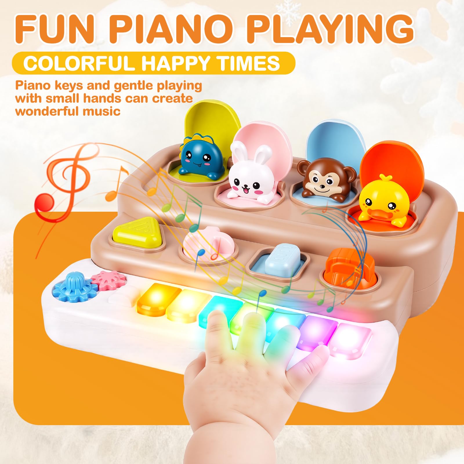Mini Interaktives Pop-Up-Tierspielzeug mit Klaviertasten, Musik & Lichtern, Montessori Ursache und Wirkung Spielzeug für 3+ Jahre, STEM Feinmotorik, Babyspielzeug für Säuglinge 6-12 Monate, Kleinkind