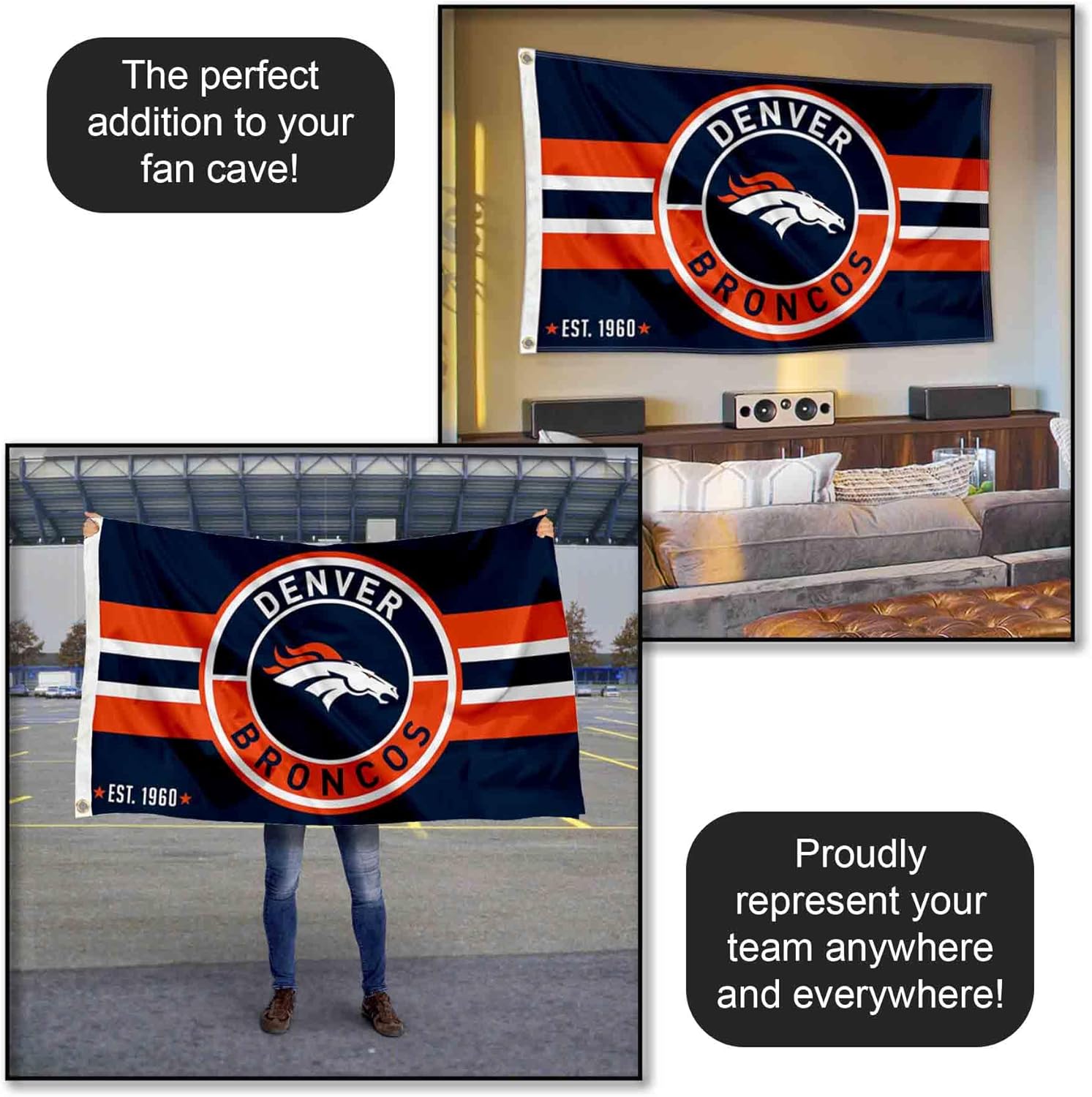 Denver Broncos Patch Button Circle Logo Flag Large 3x5 Banner - Image 5