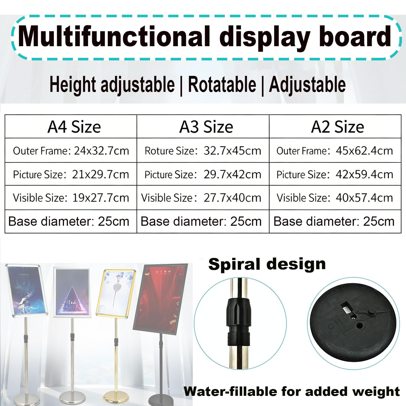 Soporte para carteles A4, soporte para carteles, pantalla de pie ajustable para negocios, ferias, publicidad de oficina A4 Gold Right-angle style