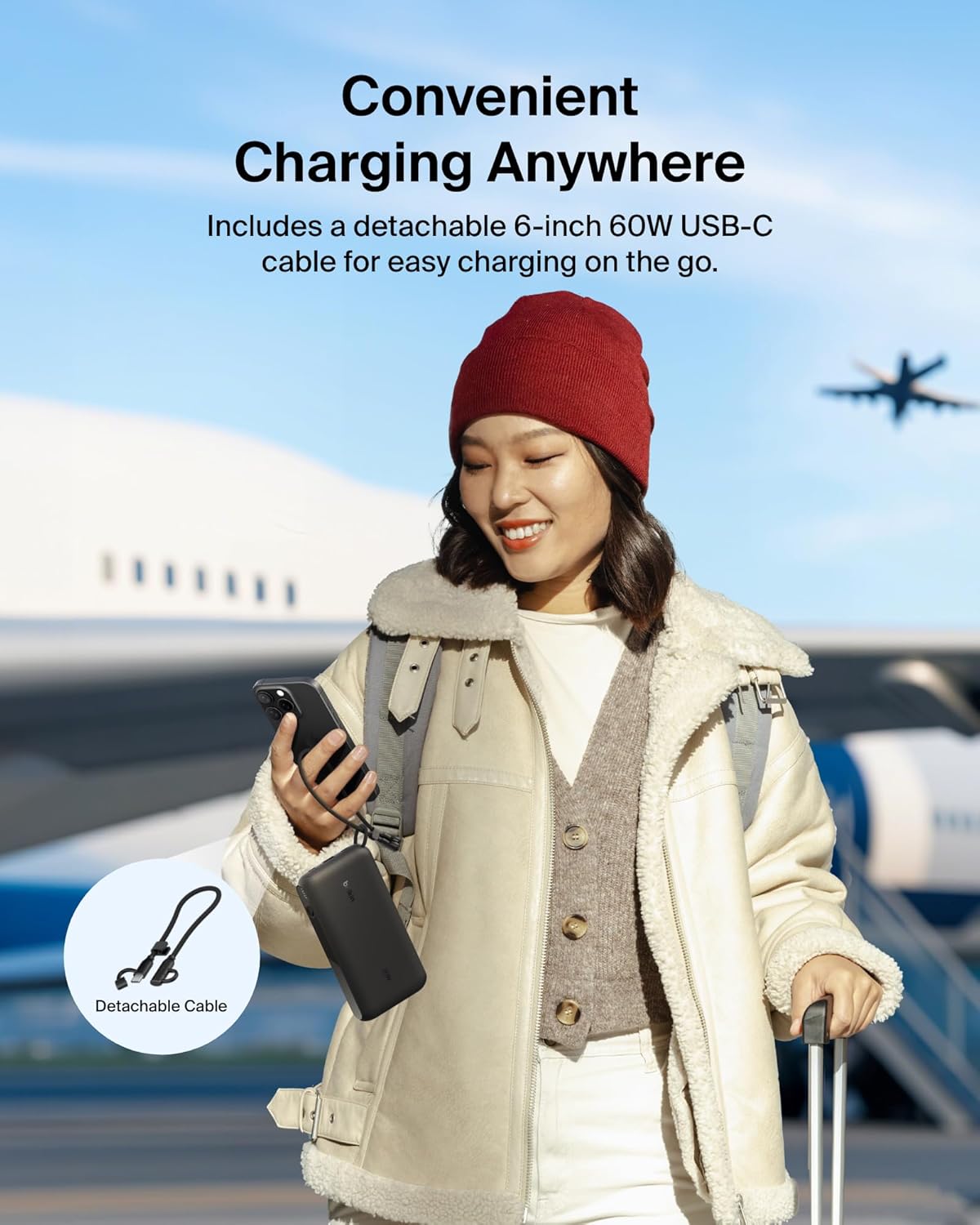 Belkin Portable Charger, USB-C Power Bank 20,000mAh w/ 2X USB-C Ports & 1x A Port, Digital Battery Display, 20W Charging for iPhone 17, Air, Pro, Samsung Galaxy S25, Pixel 10, iPad, & More - Black - Image 5