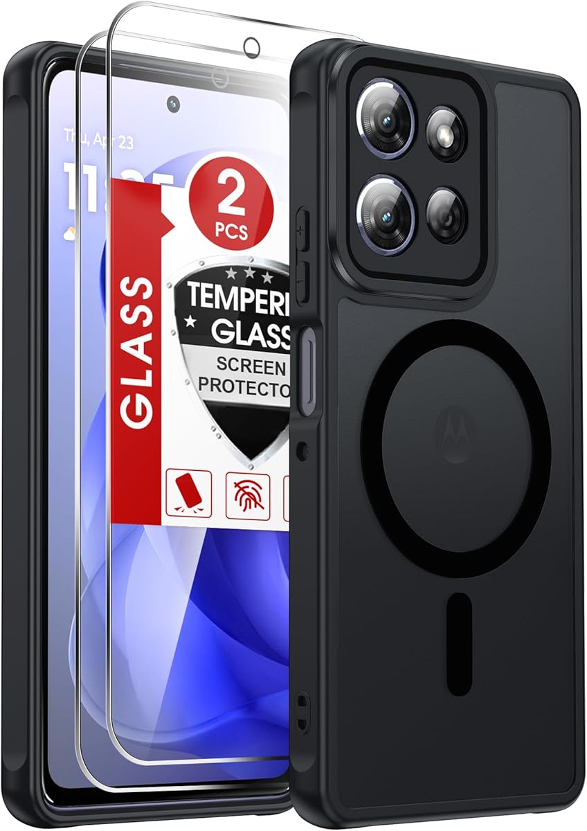 LeYi for Moto G-Power-2025/2026 Case: Motorola G Power 2026 Case [Mag-Safe Fit] with [2 Packs] Screen Protector, Raised Camera Guard Slim Translucent Soft-Touch for Moto G Power 2025 Phone Case, Black