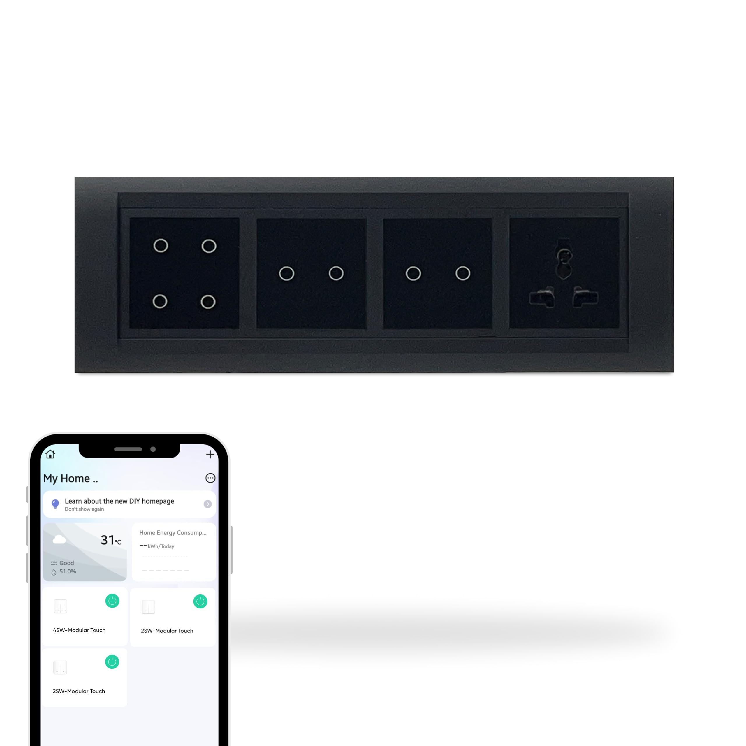 Aziot 8 Module Switch Board Plate | Smart 4 Touch, Two 2 Touch SW & 1 Socket | WiFi & BLE | Google, Alexa & Siri Control (Black)-picture-12