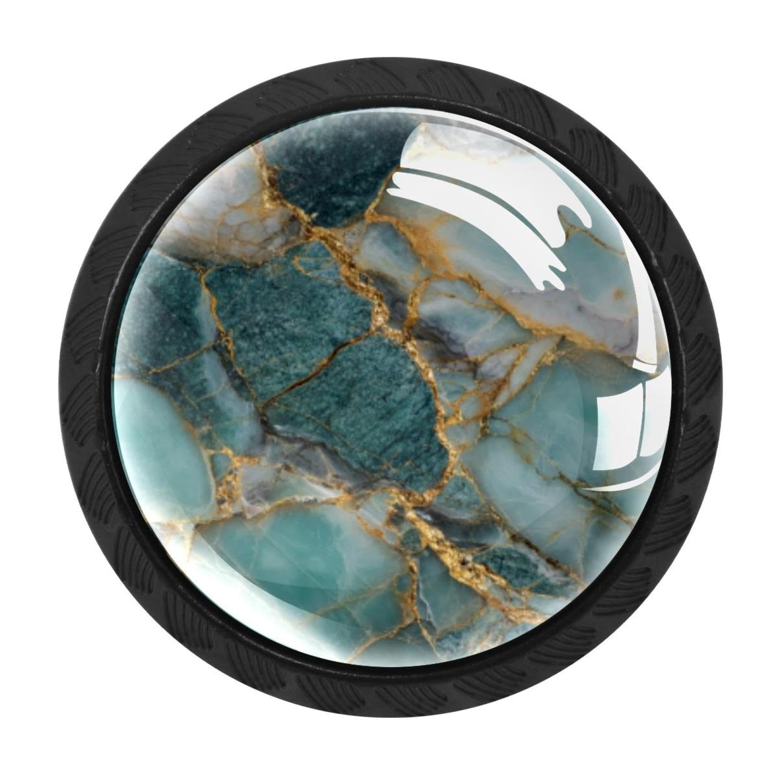 CHENZZZZ 4 PCS Turquoise Marble (1) Crystal Glass Cabinet Knob Drawer Pull Handle for Kitchen Cupboard Dresser Wardrobe etc