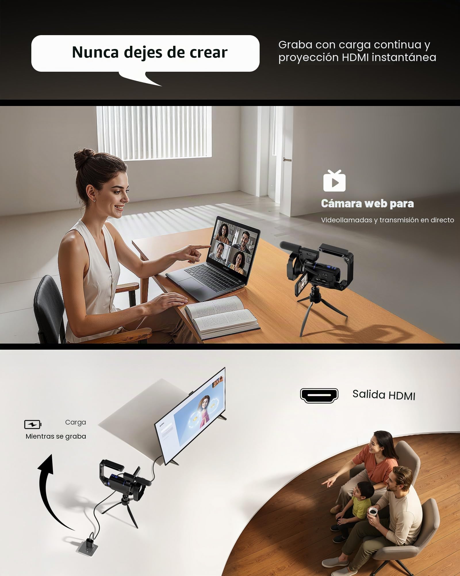 Videocámara 5K, cámara UHD de 64 MP para YouTube con pantalla táctil giratoria de 3 pulgadas y 270°, cámara digital con visión nocturna IR, zoom de 16x, WiFi, cámara web, HD