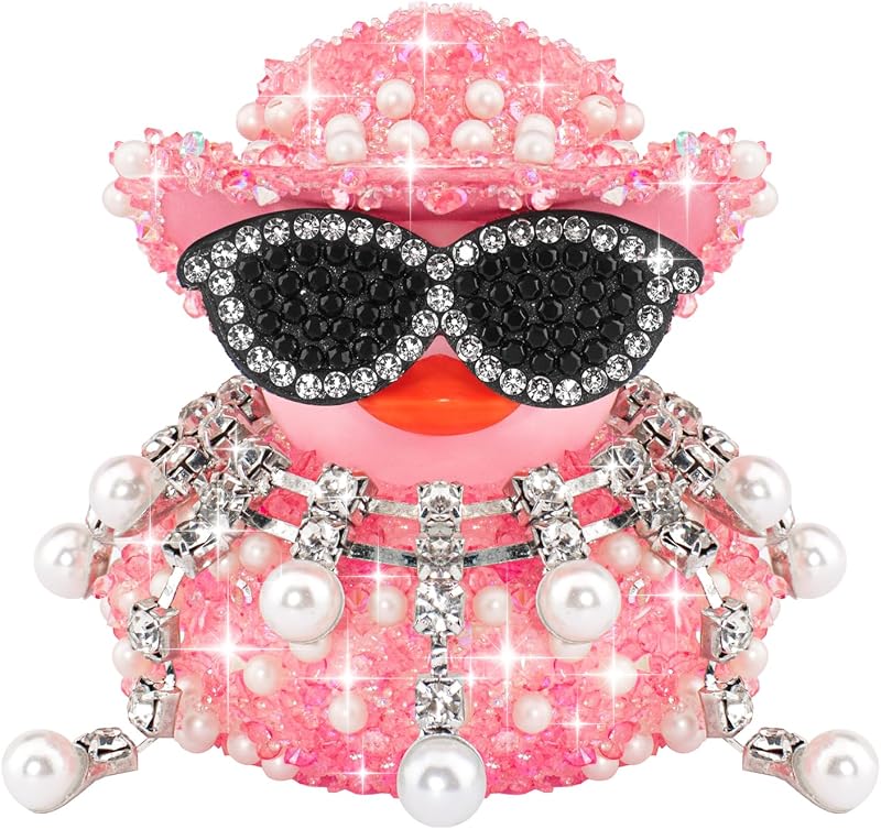Patinho Decorativo de Borracha wonuu com Strass, Chapéu de Cowboy e Óculos – Rosa