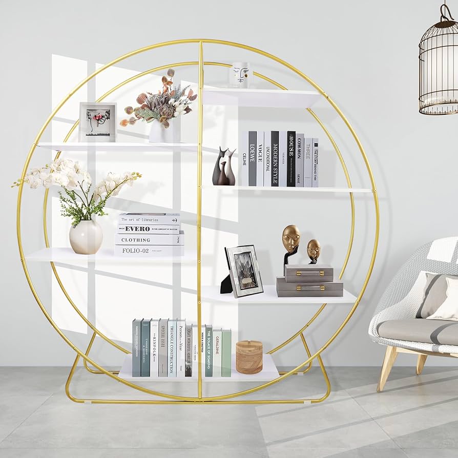 Amazon.com: KNIGHTCRAFT White and Gold Bookshelf Metal 57 inch