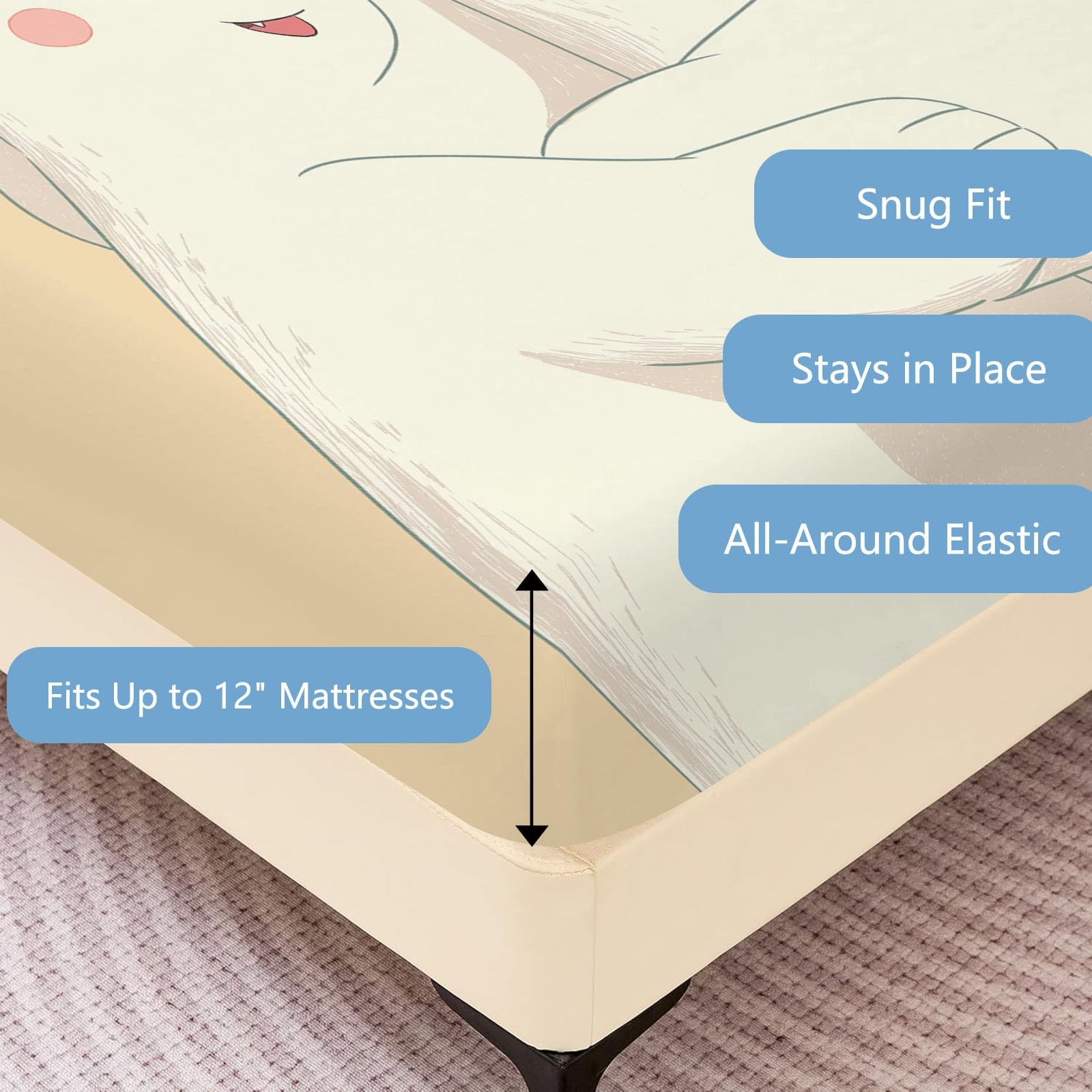 Lenzuolo con angoli, per letto super king size, 180 x 200 cm, motivo animale dei cartoni animati, con tasca profonda 30,5 cm, facile da pulire, morbida microfibra spazzolata, resistente allo