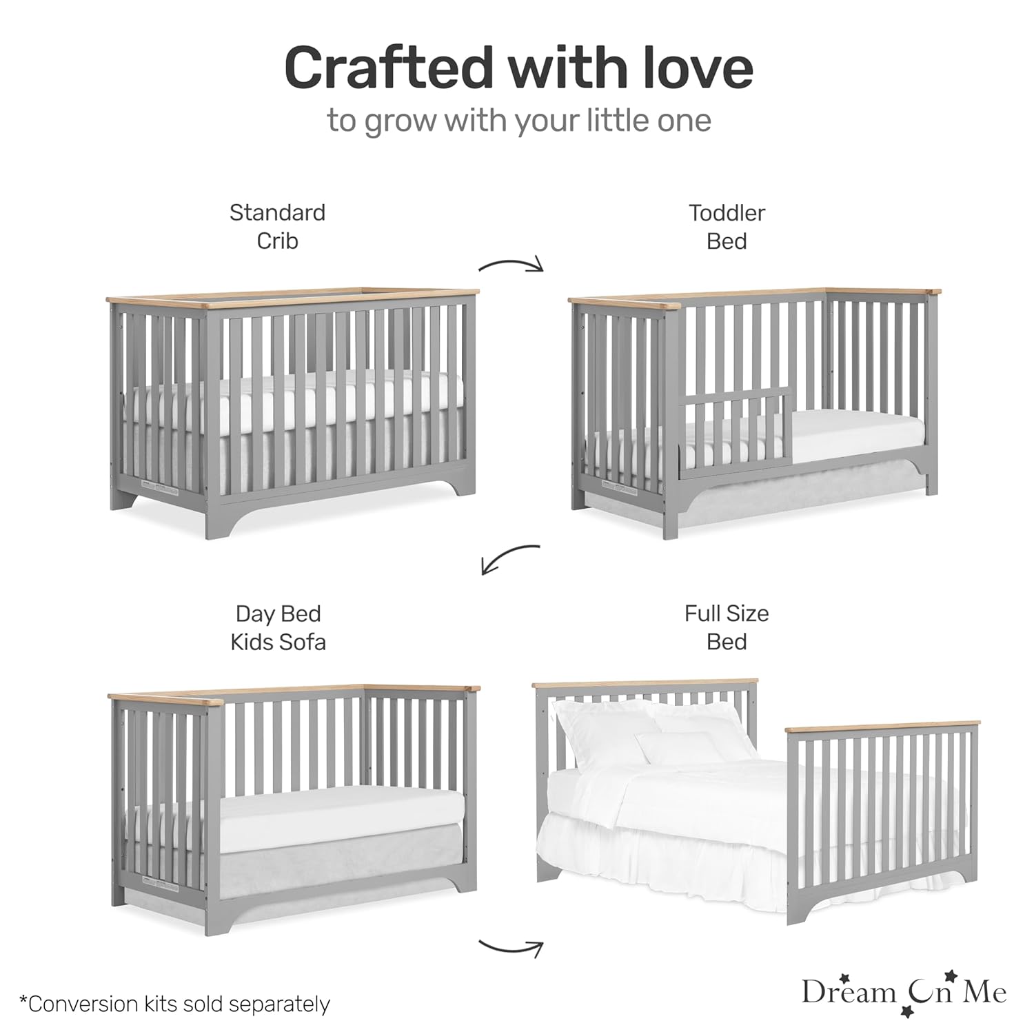 Dream On Me Orion 5-in-1 Convertible Crib with Changer in Pebble Grey Vintage, JPMA & Greenguard Gold Certified, Made of Sustainable New Zealand Pinewood - Image 5