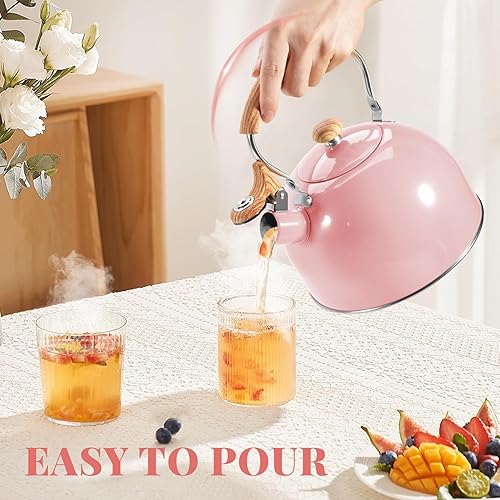 Miniatura 4 de GGC Hervidor de té para estufa, tetera silbante de 85 onzas2.6 cuartos de galón para hervir agua milik o café, ollas de té de acero inoxidable rosa