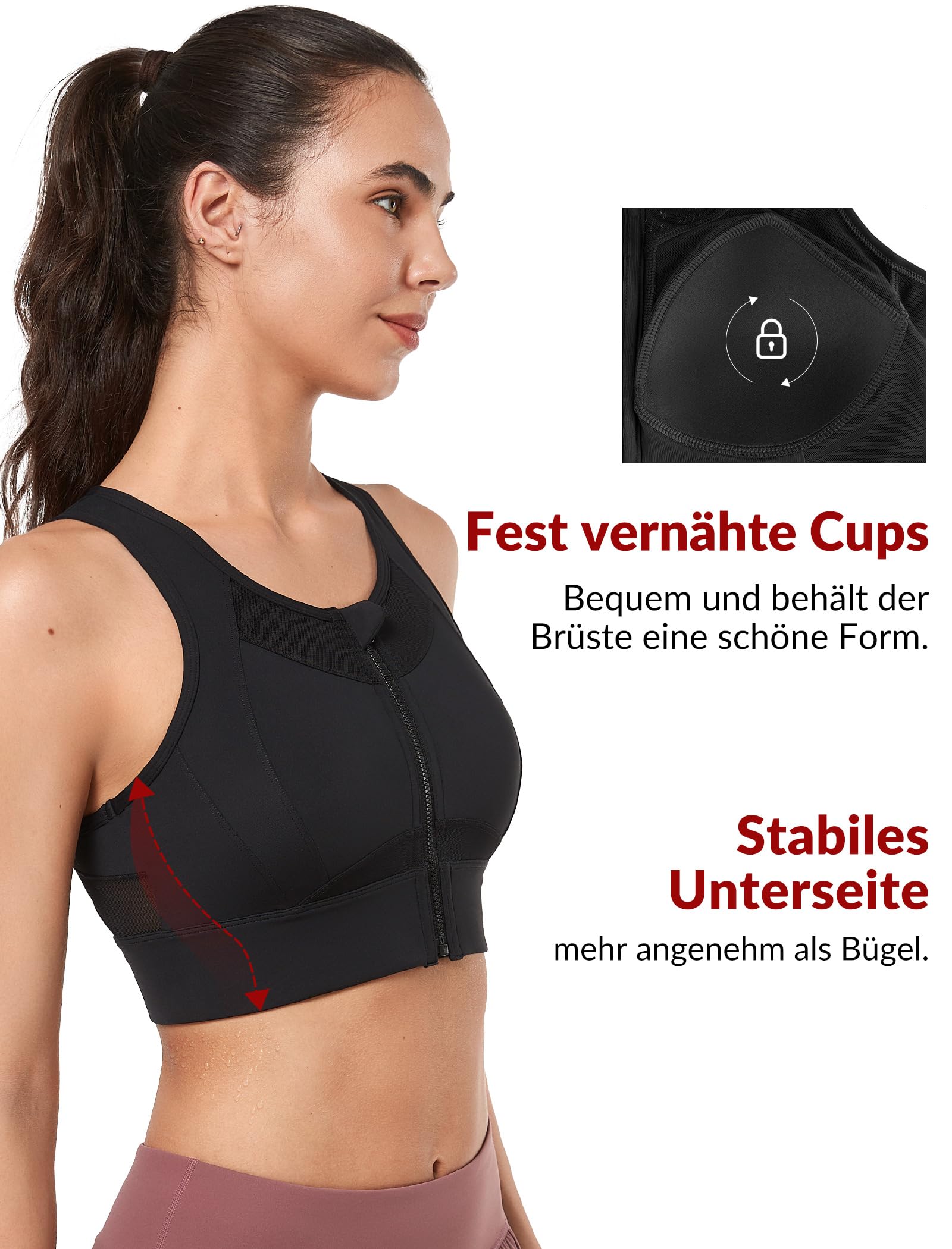 Yvette Reggiseno sportivo da donna, con chiusura frontale, in rete, copertura completa, corsa, fitness, equitazione