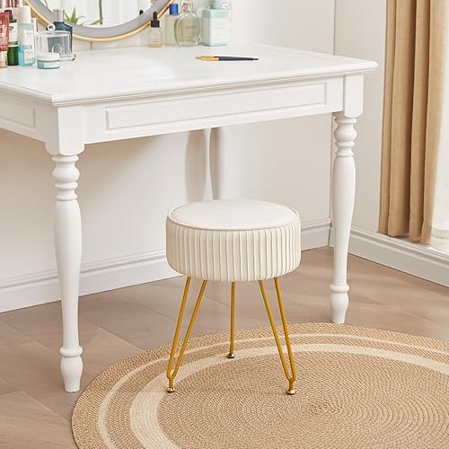 Miniatura 2 de Taburete de tocador de terciopelo, moderno taburete otomano con patas doradas ajustables, silla de maquillaje para tocador, silla de tocador pequeña