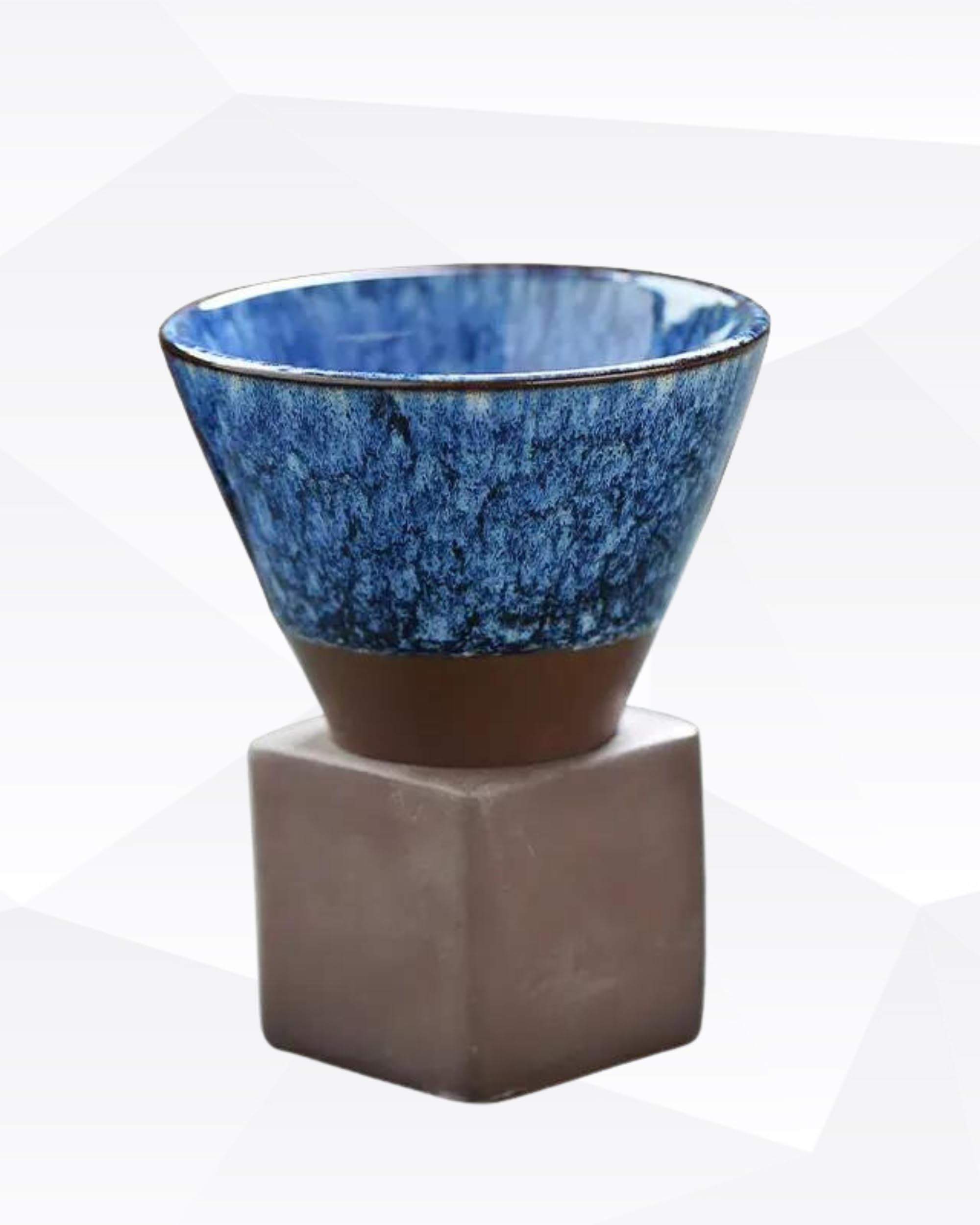 Retro Ceramic Coffee Mug - 200ml Japanese-Style Latte and Tea Cup with Rustic Pottery Texture, Unique Cone-Shaped Design and Stable Base (Navy Blue)