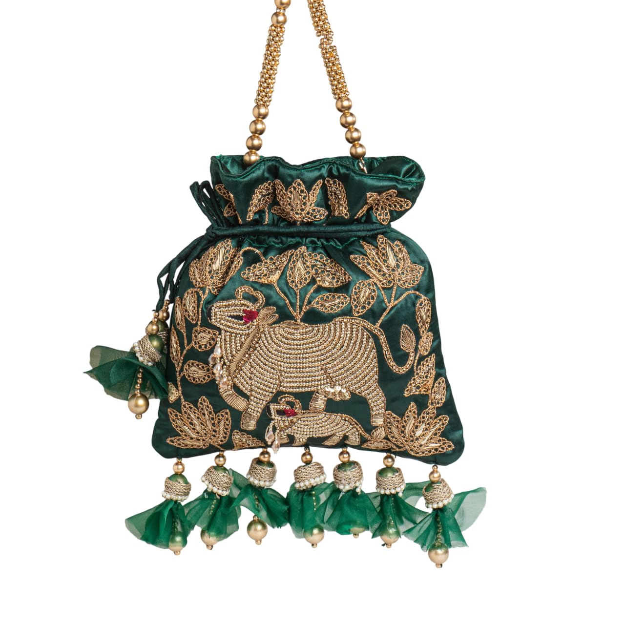 Exquisite Marodi Embroidery with Golden Pearls Pichwai Potli Bag for Ladies & Girls | Women Shagun Pouches for Festive Seasons | Batwa Bag Bridal Purse With Embroidery.-image-14