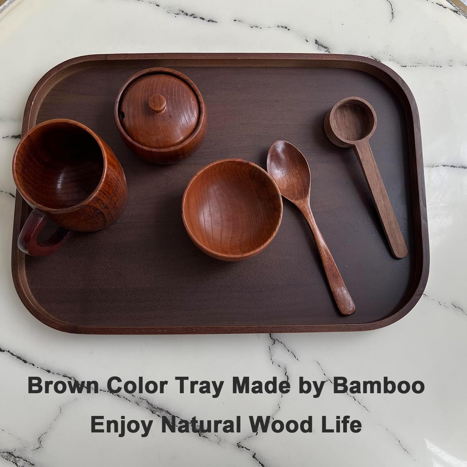 Wood Vanity Tray, Bathroom Counter Solid Walnut Color Organizer, Toilet Tank Top Wooden Serving Plate for Dinner Tea Coffee Brown Color, 15 x 11 inch 2 Pack