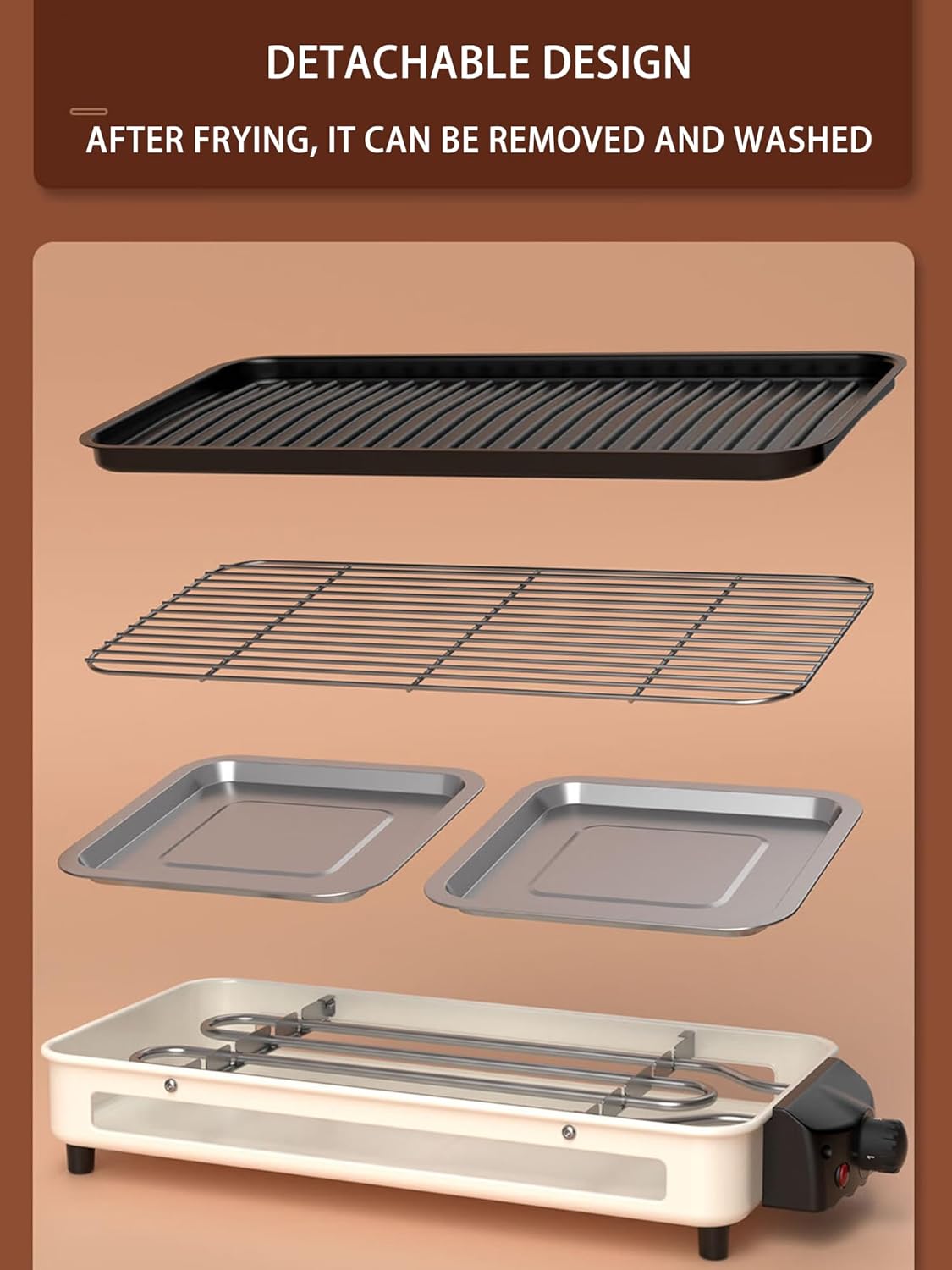 Smokeless Electric Grill with Hot Pot, Stainless Steel Heating Tube, Suitable for Outdoor Camping, Family Barbecue and Party