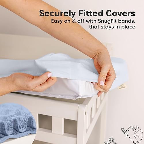 Miniatura 5 de Paquete de 2 fundas orgánicas para cambiador para niñas, niños, neutros, 100% algodón, fundas suaves para cambiador de pañales de bebé, forro