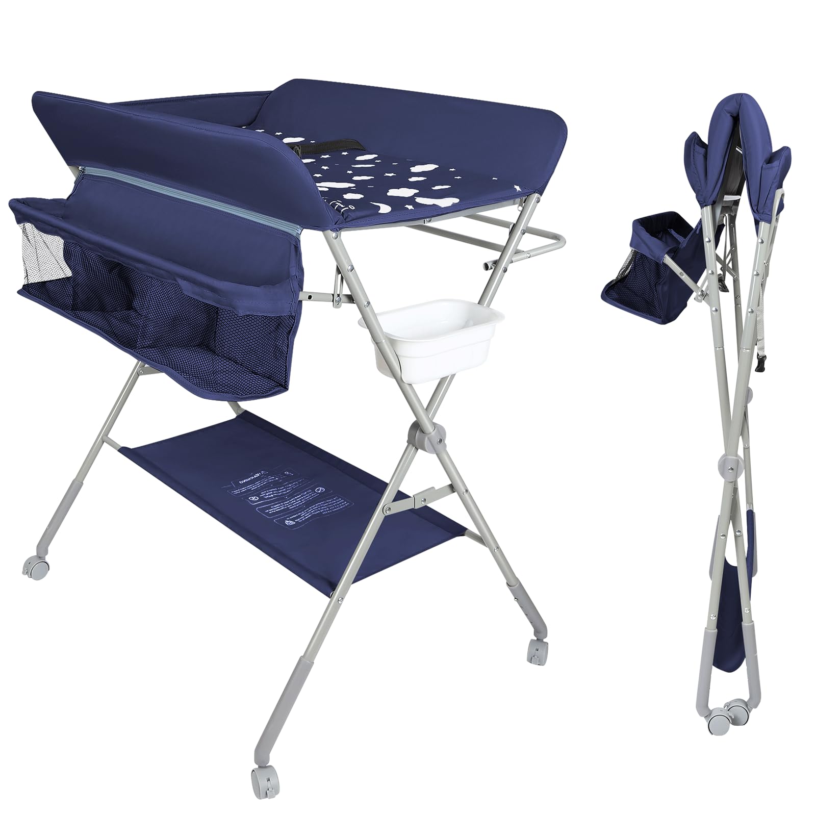 Table à Langer Pliante avec Panier de Rangement à Côté Structure en Fer Charge Max 25KG pour Nouveaux-Nés Design Ergonomique, De la naissance à 12 mois 80 * 58 * 90 cm-bleu marine
