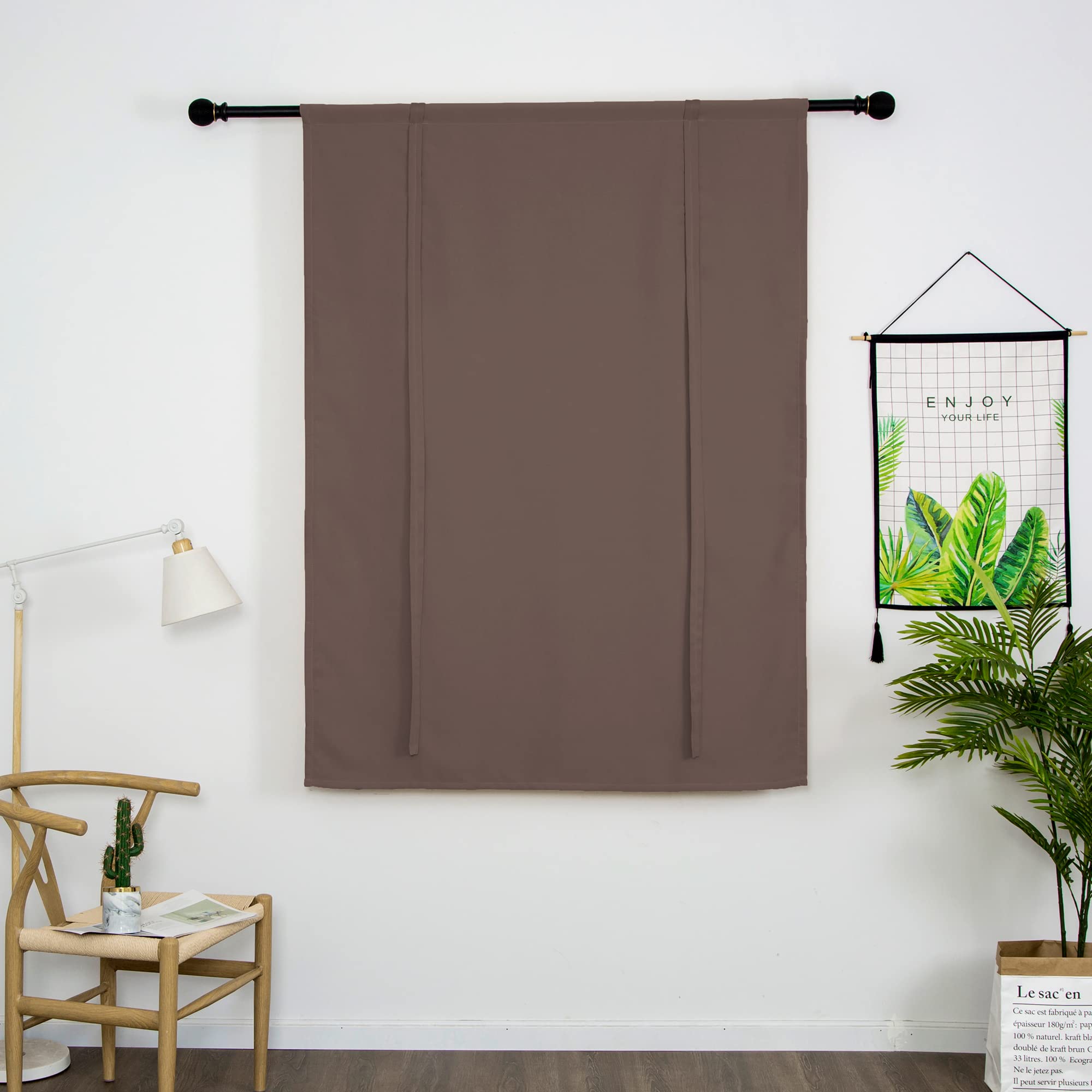 SIMPVALE Roman Blackout Short Curtains with Tie Up Thermal Insulated Blackout Curtain, with Rod Pocket Blind for Bedroom Living Room Kitchen (Coffee, 120 x 120 cm)
