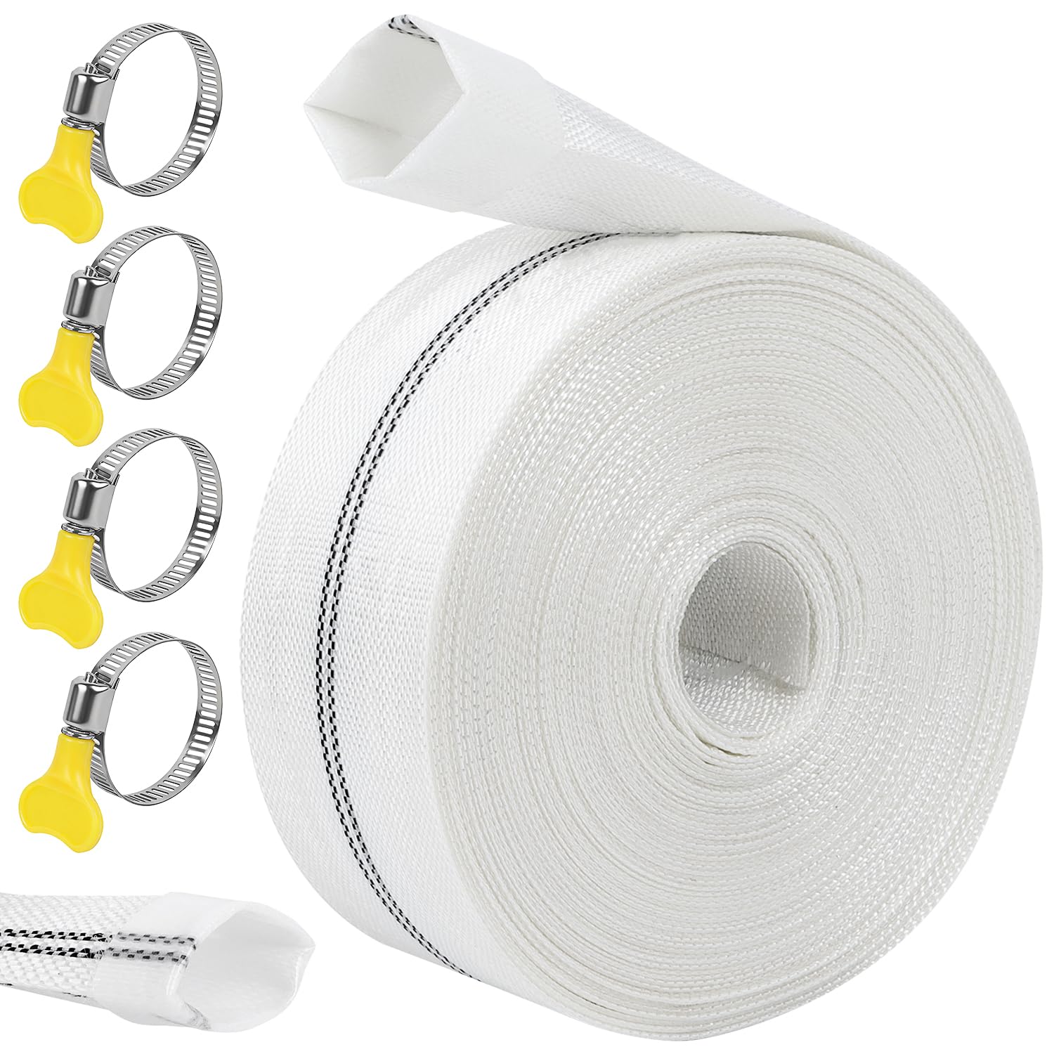 KOVSGQ Manguera Plana Ø 1 1/2 Pulgadas Manguera De Evacuación 20mx38mm Manguera De Tejido con 4 abrazaderas Mangueras Industrial para Bomba De Agua Sumergible o Bomba Aguas Sucias