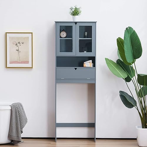 ivinta Armario de almacenamiento para baño con estante ajustable organizador de madera para ahorrar espacio sobre el inodoro estante montado en la