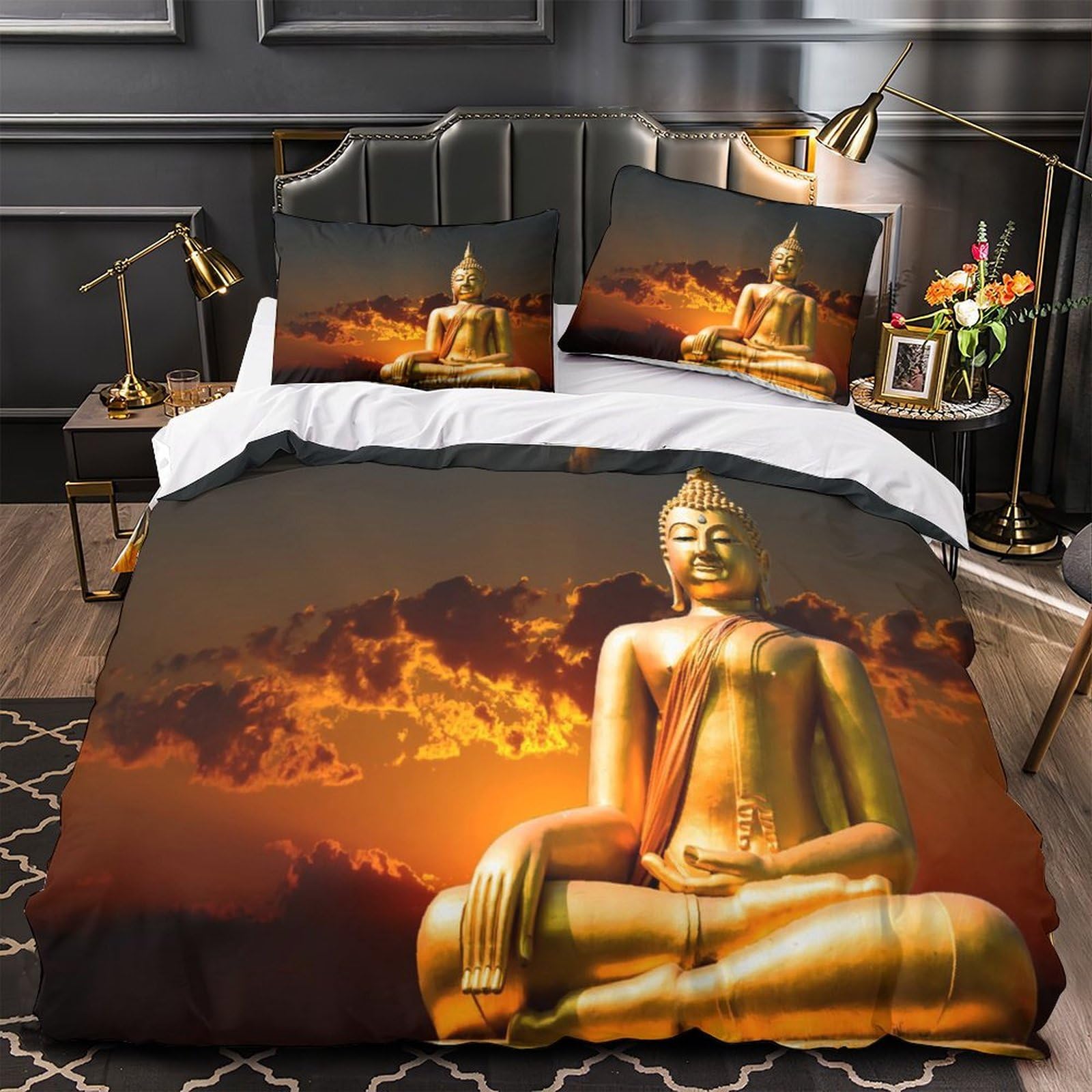 Housse de couette Bouddha 135x200 parure de lit 3D spirituel oriental pour enfant