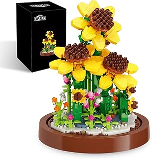 ZYLEGEN Sunflower Bouquets Building Blocks Flower Set,Mini Bricks Building Toys with Glass Dome for Home/Office Desk DÃ©cor,Idea Housewarming for Women Adults(553Pcs)