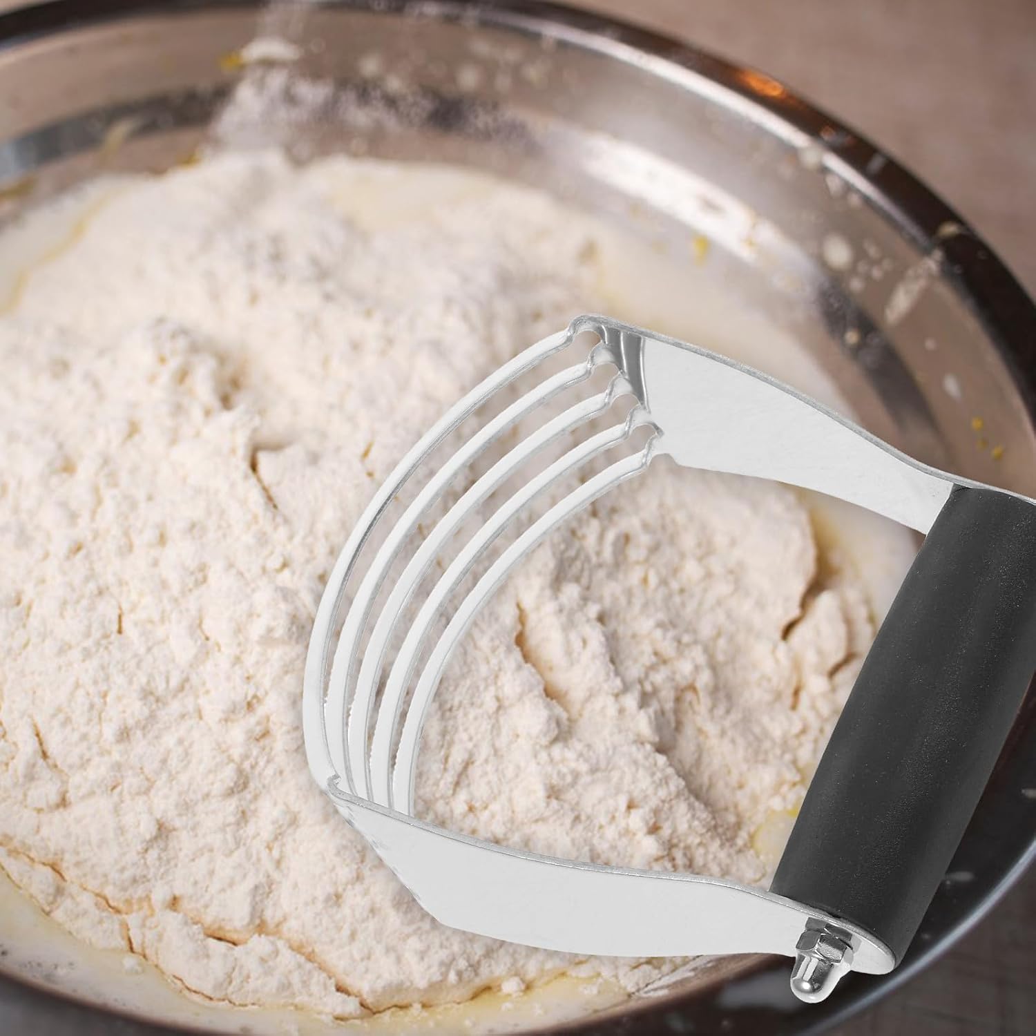 Stainless Steel Dough Blender with Blades and Built in Scraper