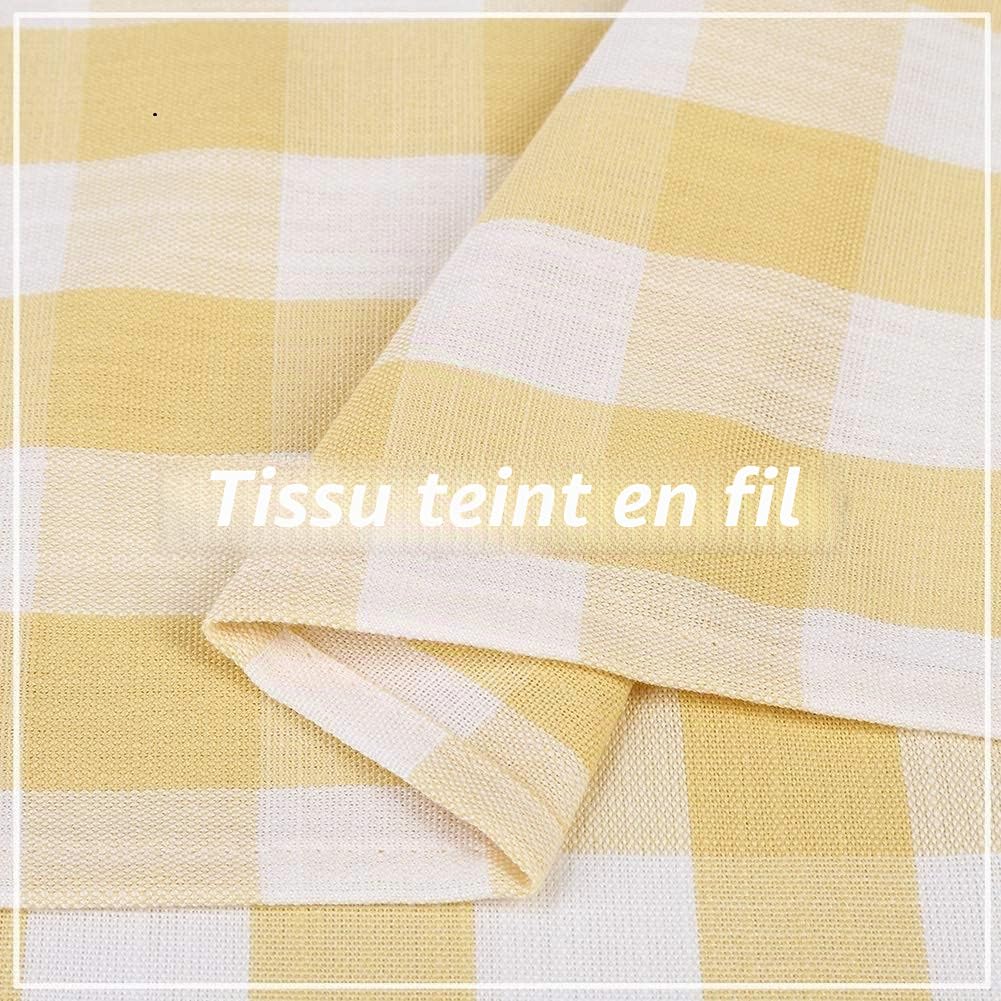 Lot de 2 Rideaux de café à Carreaux de Buffle de 91,4 cm de Long – Rideaux Courts avec Passe-Tringle pour fenêtre de Cuisine et Salle de Bain, Jaune et Blanc, 71,1 x 91,4 cm – Jaune/Blanc