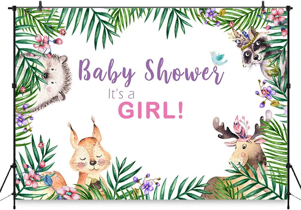 COMOPHOTO 7x5ft Woodland Girl Baby Shower Backdrop for Photography Jungle Animals Theme Childrens Birthday Party Banner Candy Table Decorations