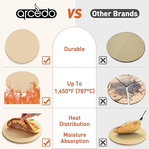 Miniatura 8 de Arcedo Piedra de pizza de 12 pulgadas para horno y parrilla, piedra de hornear redonda de cordierita de 12 pulgadas, resistente al choque térmico