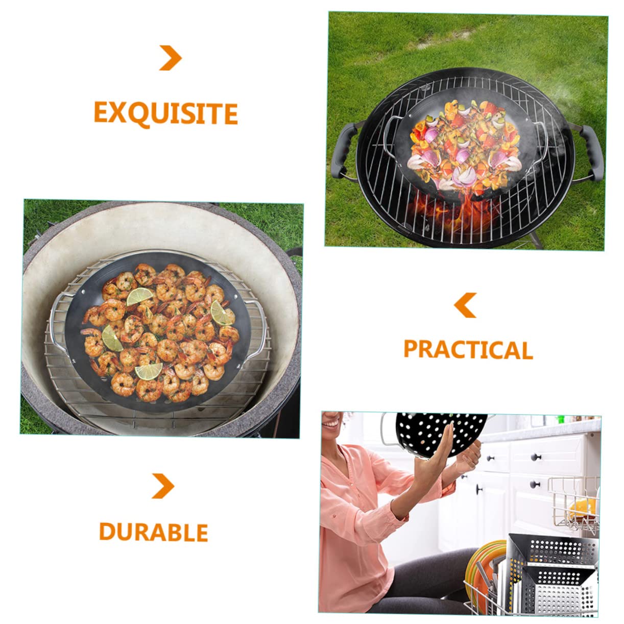 PartyKindom Cestello Design a Doppia Maniglia per Grigliare le Verdure in Acciaio al Carbonio Nero, Resistente alla Ruggine e Facile da Pulire per Barbecue Professionale