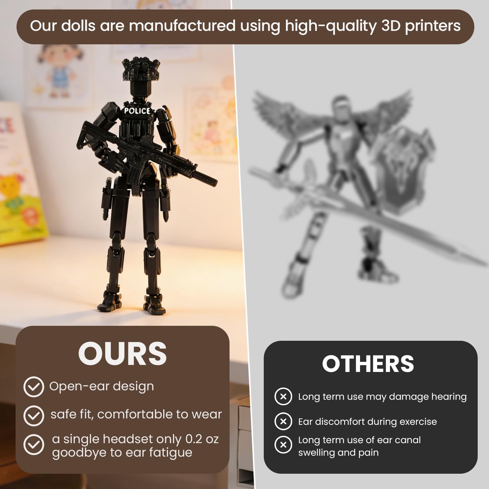 Juego de 5 figuras de acción de 13 escudos de policía impresos en 3D, T13 Titanes T13, 13 figuras de acción de robot móvil que luchan contra T13 con armas, kit completo de construcción coleccionable