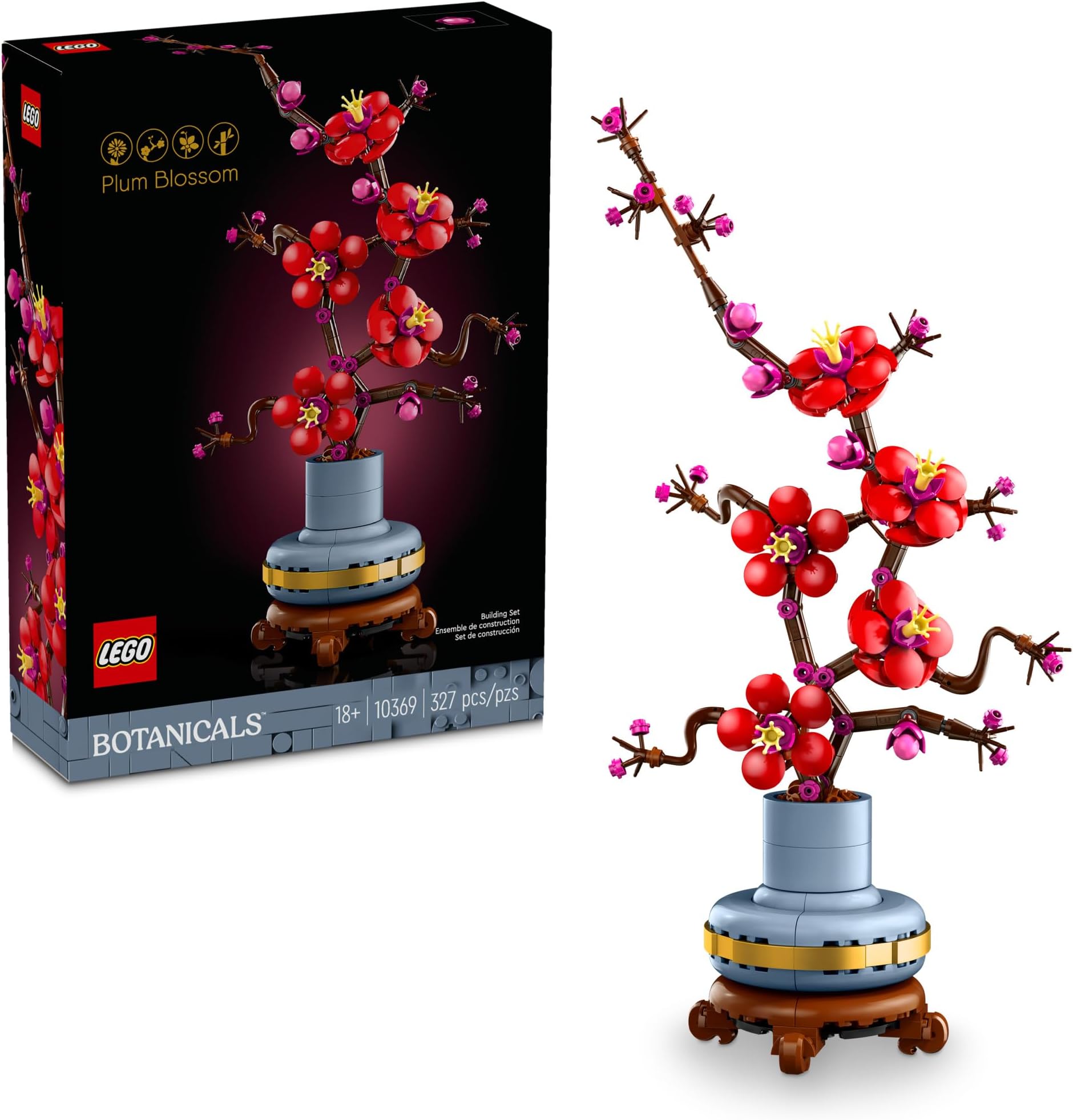 Botanicals Plum Blossom Building Sets for Adults - Artificial Flower for Dinner Table Centerpiece, Living Room Home Decor, Ages 18+ - DIY Craft Kits - Gift for Birthdays - 10369