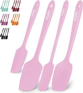 Zulay 4pcs Silicone Spatula Set - Heat Resistant Silicone Tools for Cooking, Baking & Mixing - One Piece Design Spatulas for Non-Stick Cookware - Durable Stainless Steel Core Pink