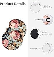 Vista 4 de Posavasos con estampado floral vintage (2.7 pulgadas de diámetro), posavasos absorbentes de agua y a prueba de fugas