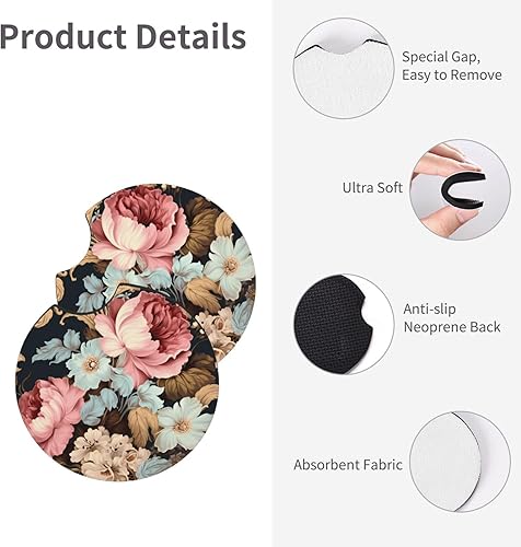 Miniatura 4 de Posavasos con estampado floral vintage (2.7 pulgadas de diámetro), posavasos absorbentes de agua y a prueba de fugas