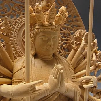 Amazon | 柘植 千手観音菩薩 立像 32cm 木彫り 仏像 | Ryusho | 仏像