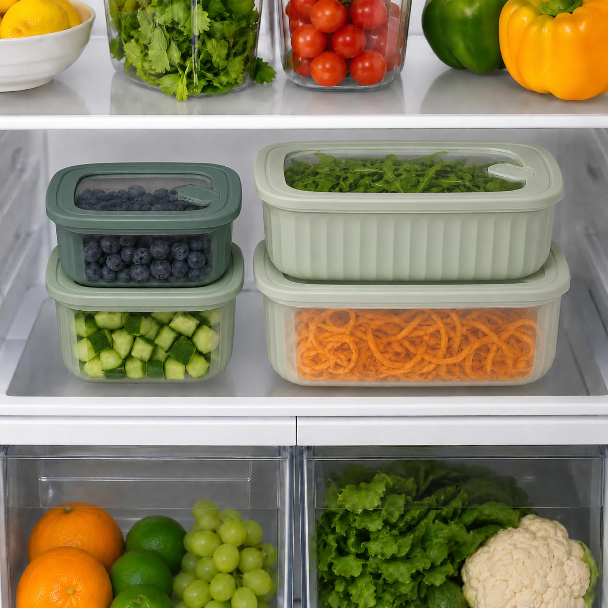 Dependable Industries Inc. - Juego de 4 recipientes de almacenamiento de alimentos sin BPA con tapas ventiladas, varios tamaños, aptos para microondas y congelador, sobras, preparación de comidas,