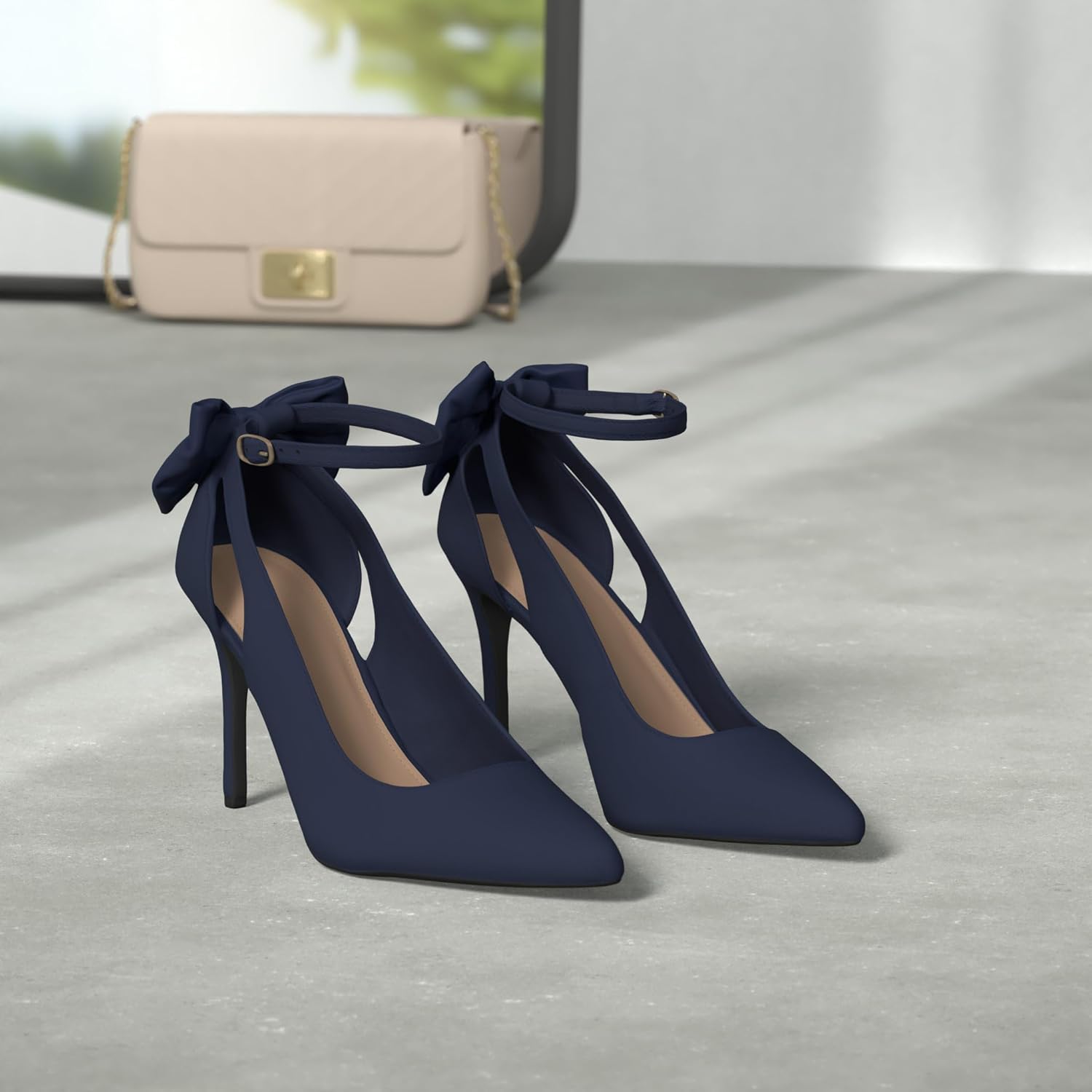 Fashare Womens High Heels Bow Tie Back Sexy Stiletto Ankle Strap Wedding Dress Pumps Shoes - Image 2