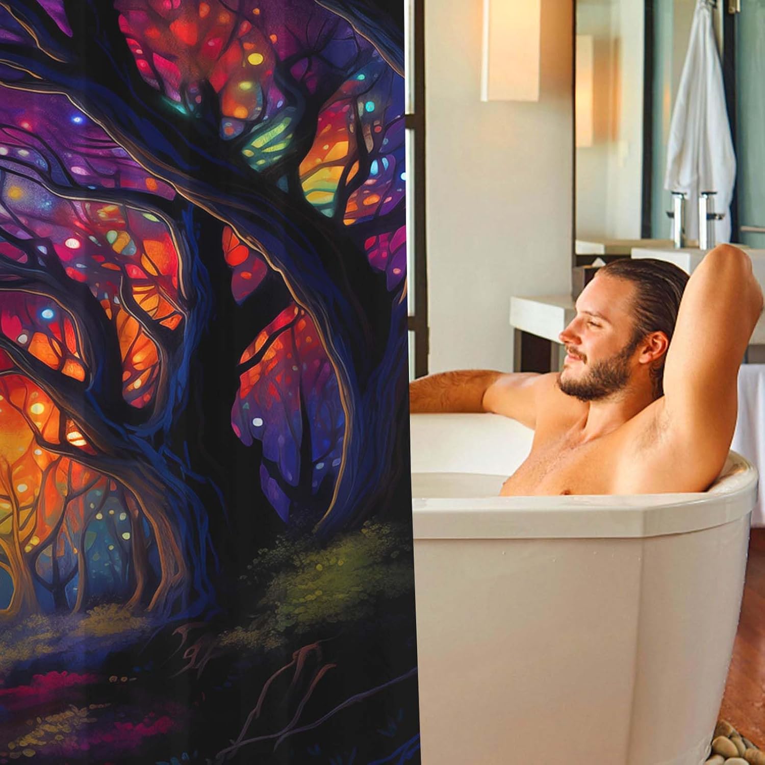 Fantasy Forest Shower Curtain, Trippy Shower Curtain, Colorful Space Forest Wonderland Shower Curtain Set Waterproof Fabric Bath Curtain Bathroom Decor with 12 Hooks, 72x72 inches