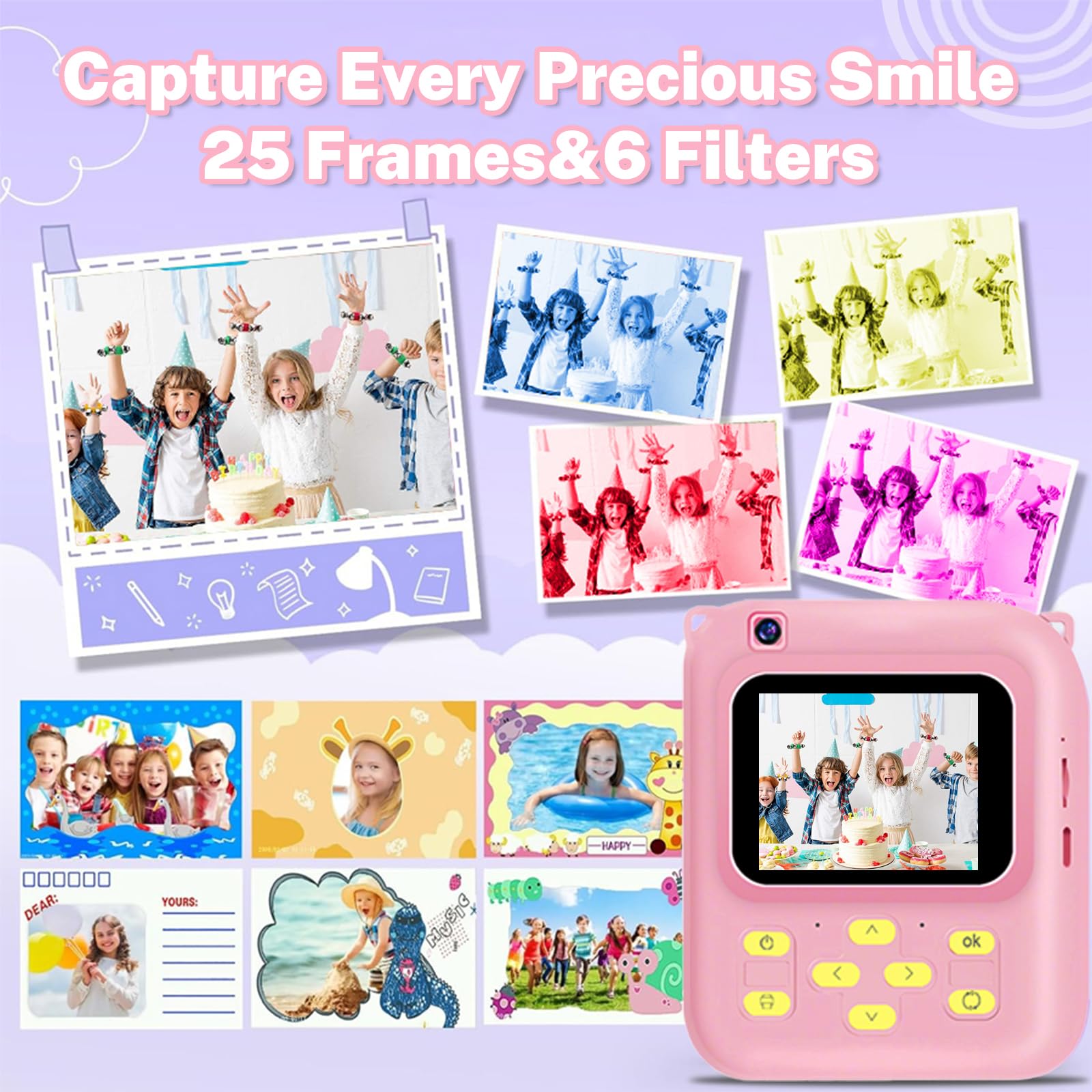Cámara infantil para niños de 3 a 8 años, videocámara para niños con bonita cubierta y tarjeta SD de 32 GB para niñas y niños (rosa)