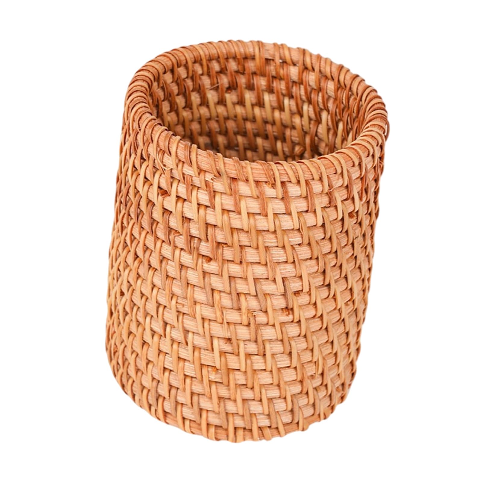 FGDTREE Retro Rattan Pen Stand Light Weight Breathable Desktop Organiser Container for Pens Scissors Paint Brush Makeup Tool Stalk Desk Planner