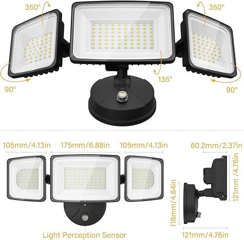 Miniatura 7 de Onforu Luz LED para exteriores de 100 W, del atardecer al amanecer, 9000 lúmenes, luces de seguridad de inundación exteriores, IP65, impermeable, 3