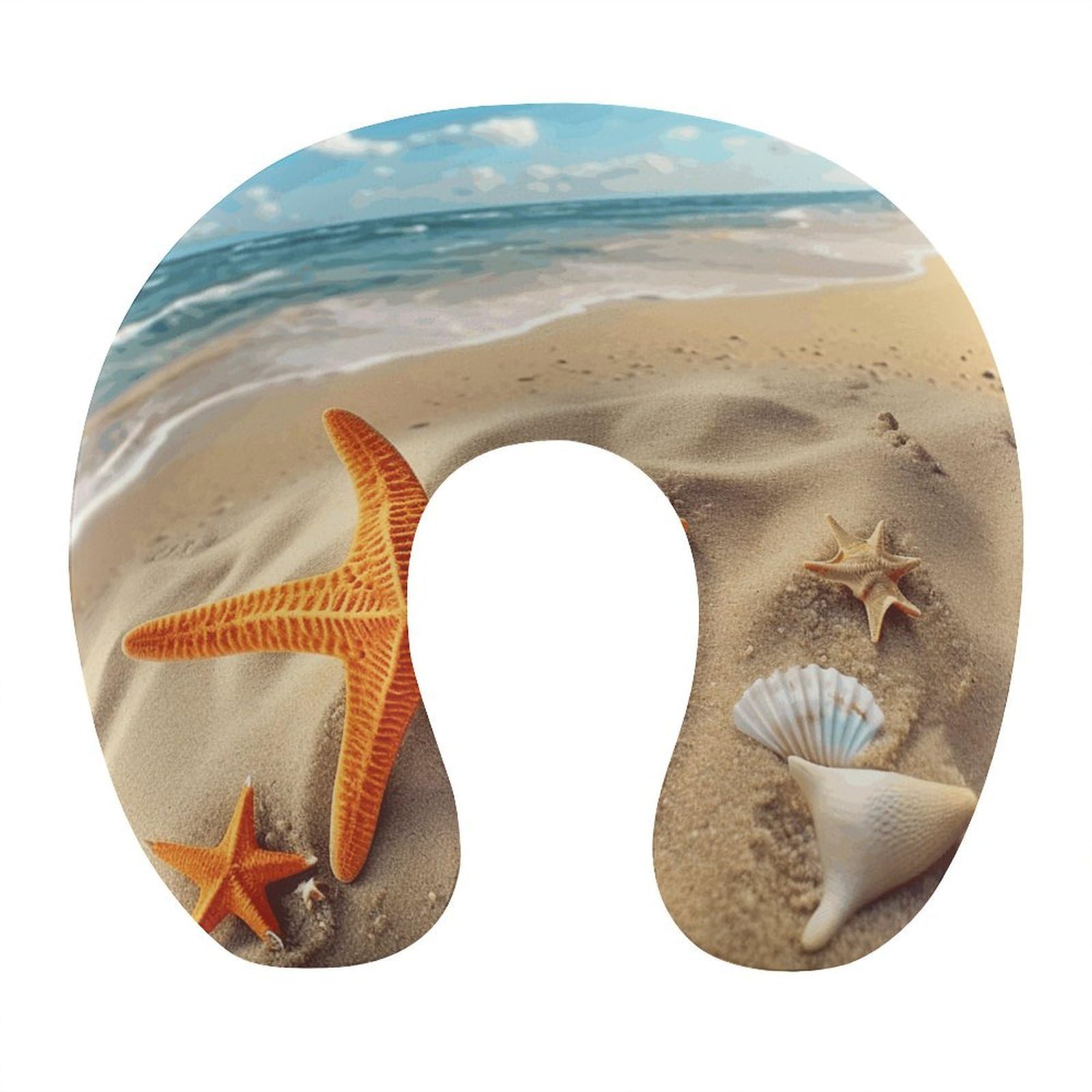 FekiLoot Sea Beach Starfish Travel Pillow,U Shaped Office Napping Pillow Support Neck and Head Comfortable Travel Neck Pillow U Shape Sleeping Essentials for Long Haul Flights