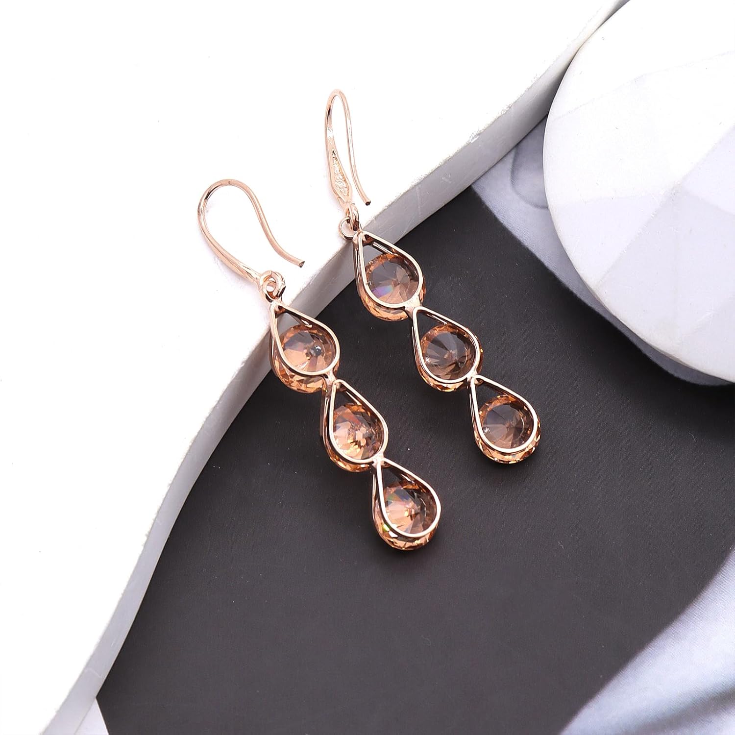 Long Rhinestone Dangle Hook Earrings for Women Sparkling Zircon Hollow Teardrop Dangling Earrings Exquisite Vintage Crystal Earrings Wedding Jewelry - Image 2