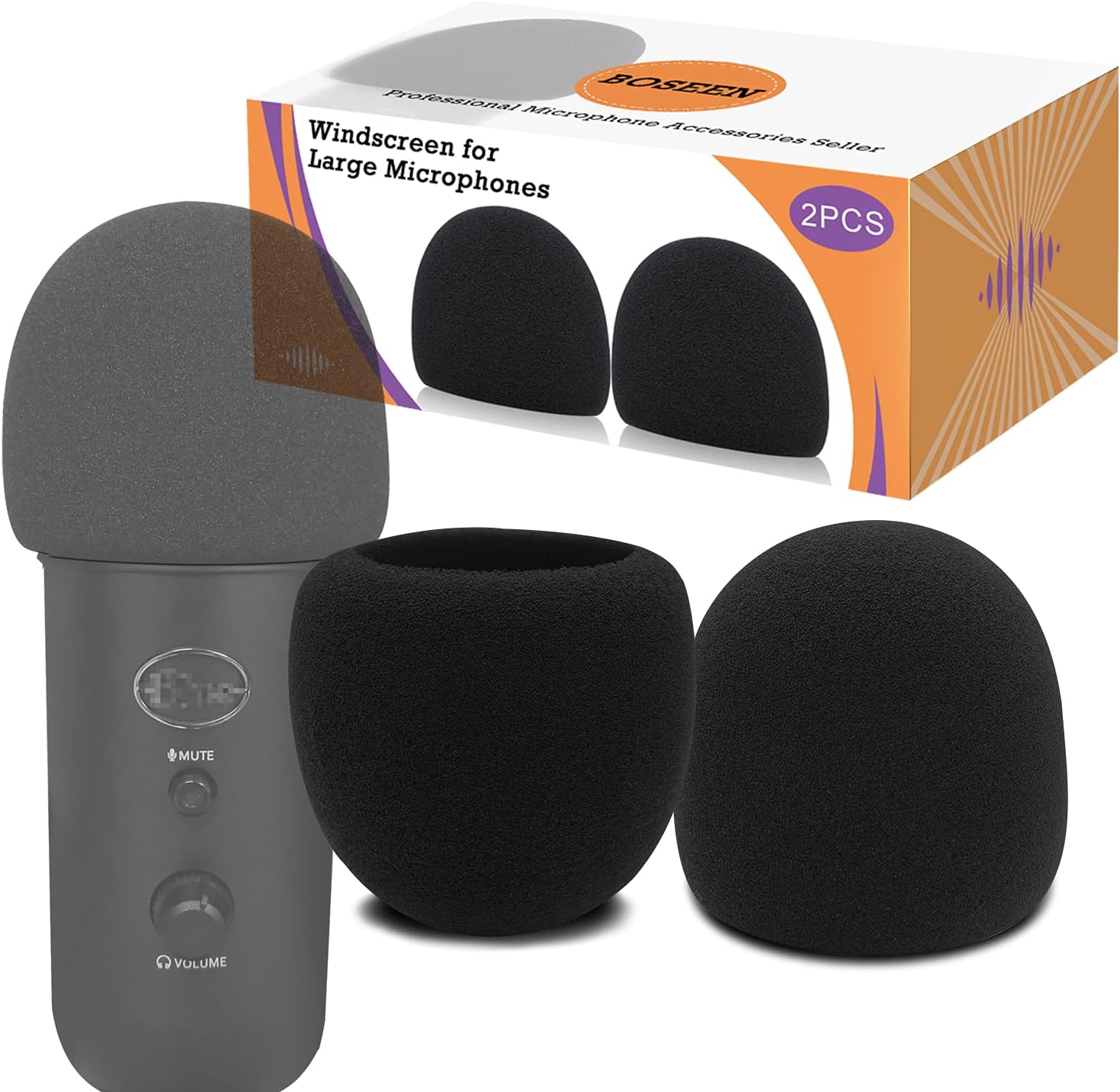 Foam Microphone Windscreen for Blue Yeti - Professional Pop Filter for 2.5 Inch Diameter Microphones Sponge Mic Cover 2Pcs