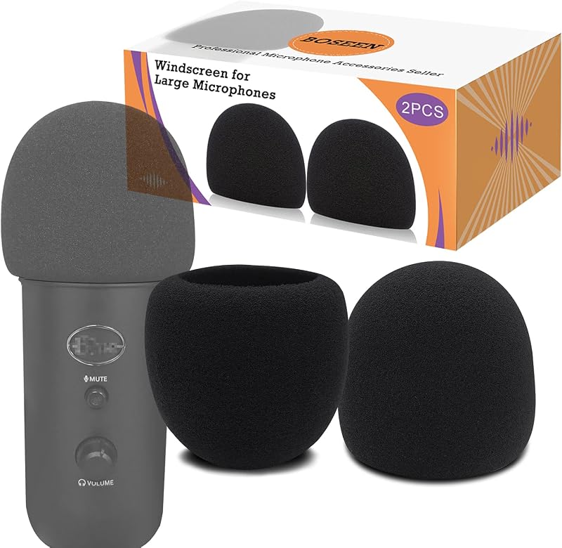 Foam Microphone Windscreen for Blue Yeti - Professional Pop Filter for 2.5 Inch Diameter Microphones Sponge Mic Cover 2Pcs