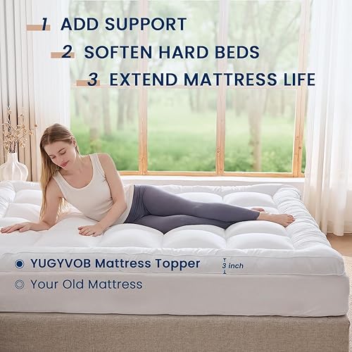 Miniatura 6 de YUGYVOB Cubrecolchón tamaño Queen extra grueso, refrescante y transpirable, bolsillo profundo de 8 a 21 pulgadas, relleno alternativo de plumón suave