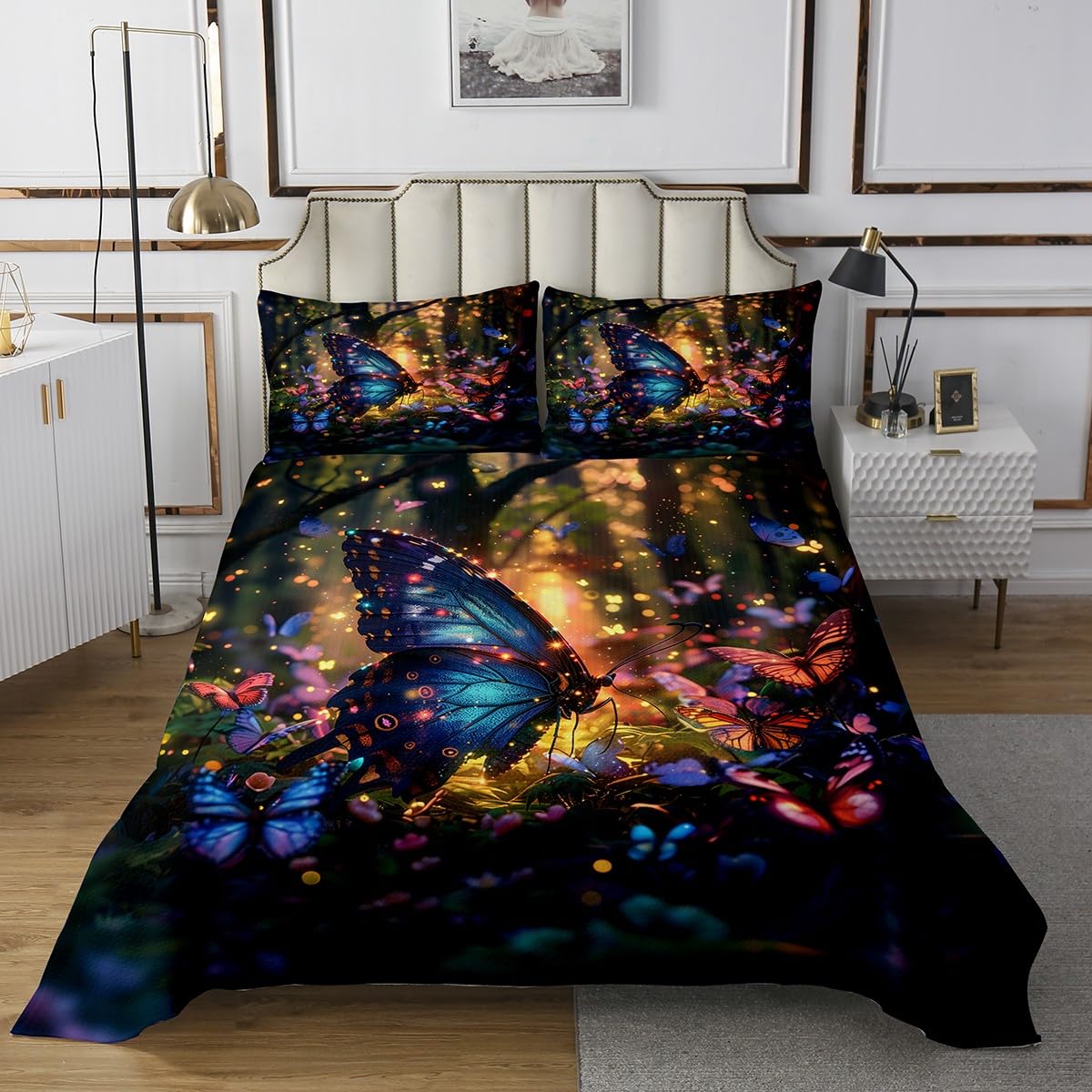 jejeloiu Butterfly Bedspread Twin Size Kids Magic Fairy Tale Coverlet Set for Boys Girls Teens Modern Art Quilted Coverlet Soft Lightweight Microfiber Room Decor